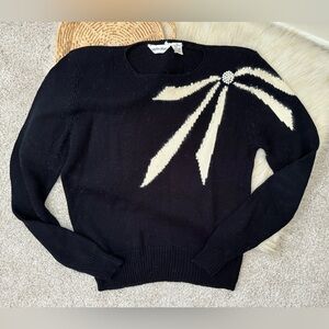 Vintage Black Pearl Ribbon Design Knit Sweater Size large